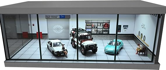 1:64 Diorama Garage Model, LED Lighting Parking Lot Display Case, Workshop Scene Model, for 1/64 Diecast Model Car Scene Display Storage, Model Car Display Box, Building Model(Repair Shop)