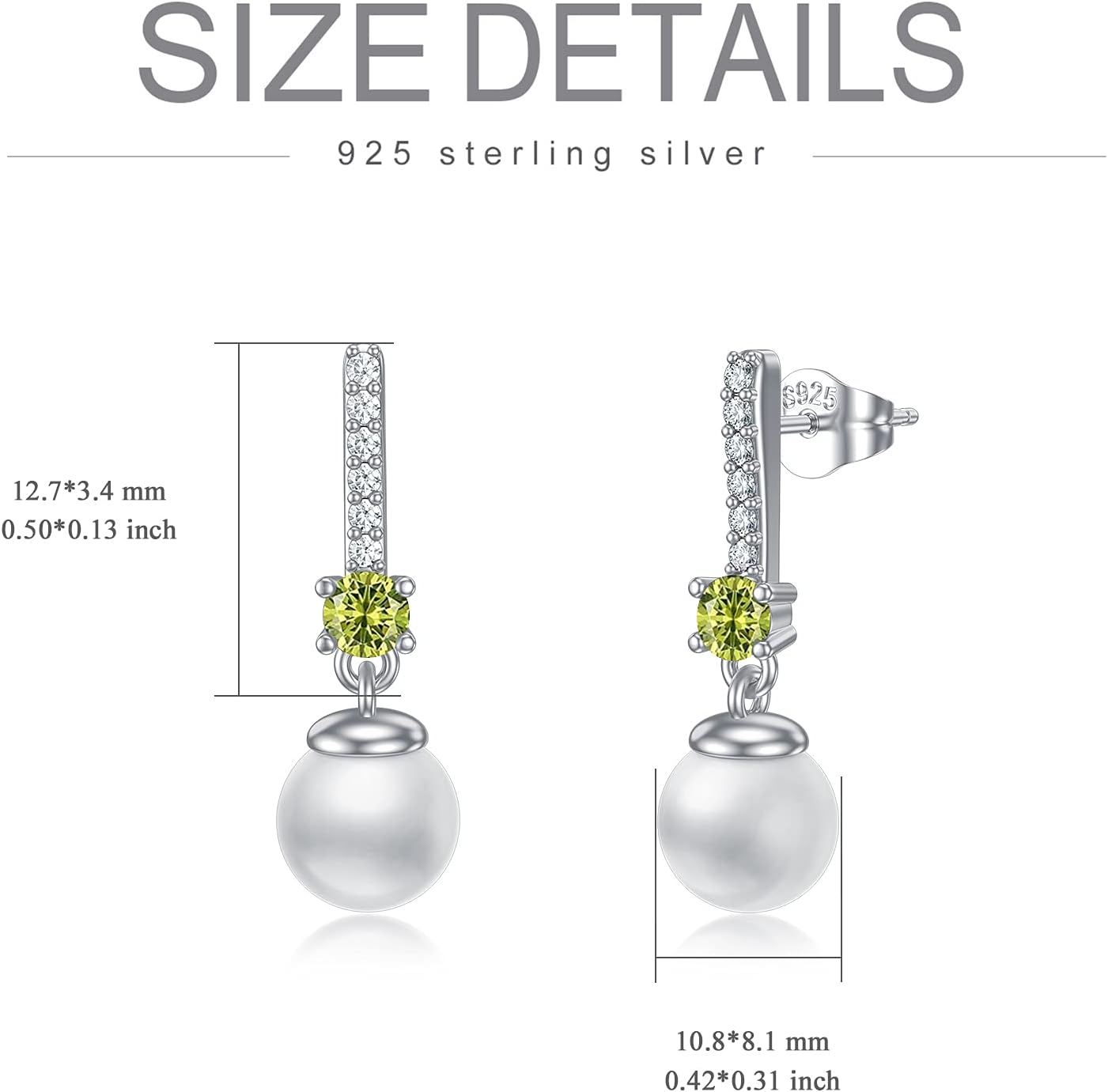 Birthstone Pearl Earrings Dangle Peal Drop Earrings s925 Sterling Silver Wedding Birthday Anniversary Pearl Jewelry Gifts for Women Wife Mom Teen Girls - Image 3