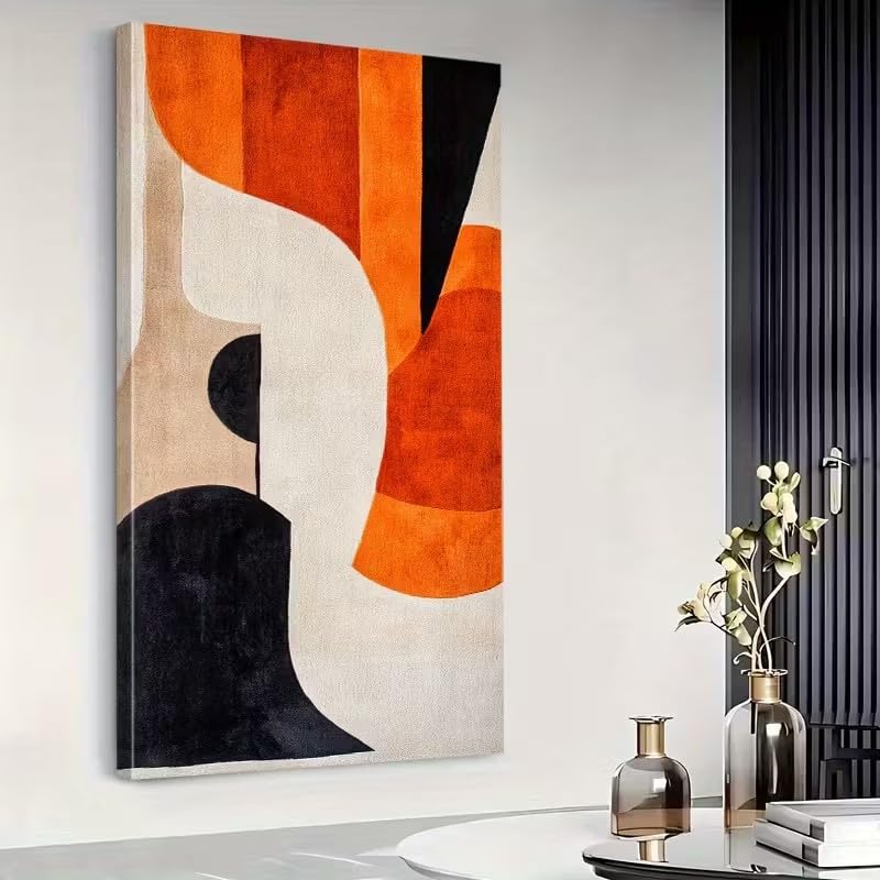 Tableau abstrait orange géométrique pour une décoration moderne de chambre à coucher