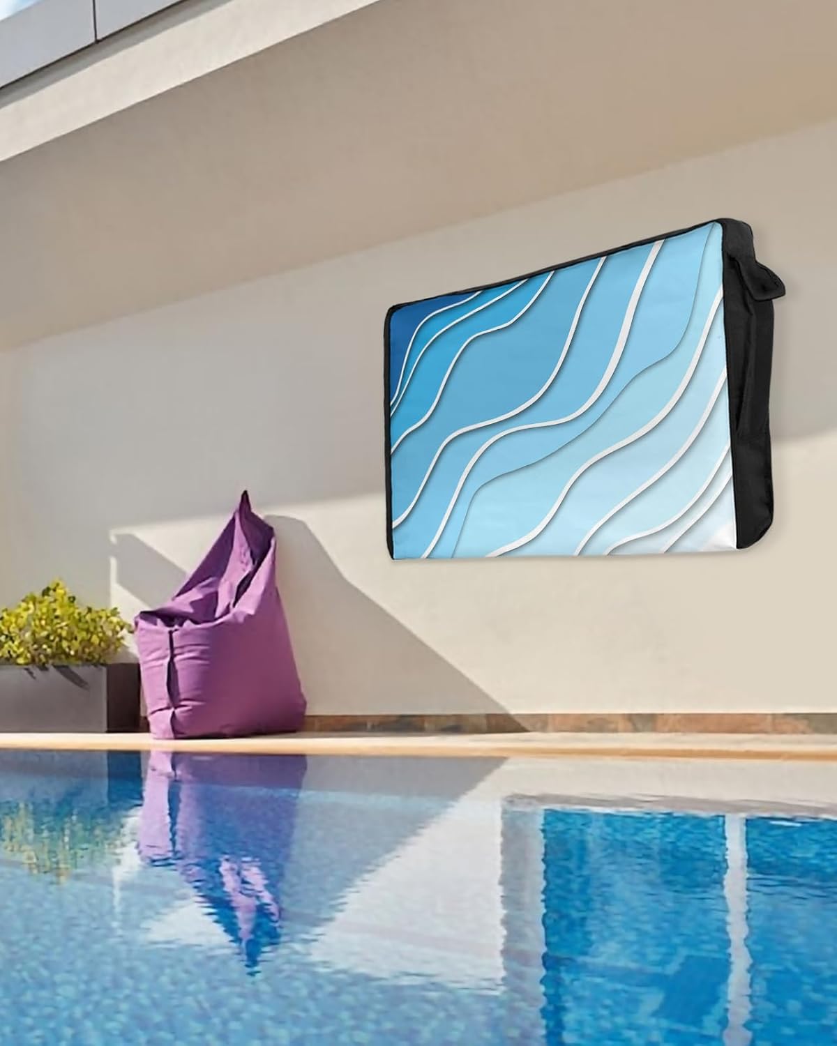 Outdoor TV Cover - Blue Ombre Abstract Sea Water Waterproof and Weatherproof 80"-85" LCD Movable Shield TV Display Screen Protector Outside Television Covers