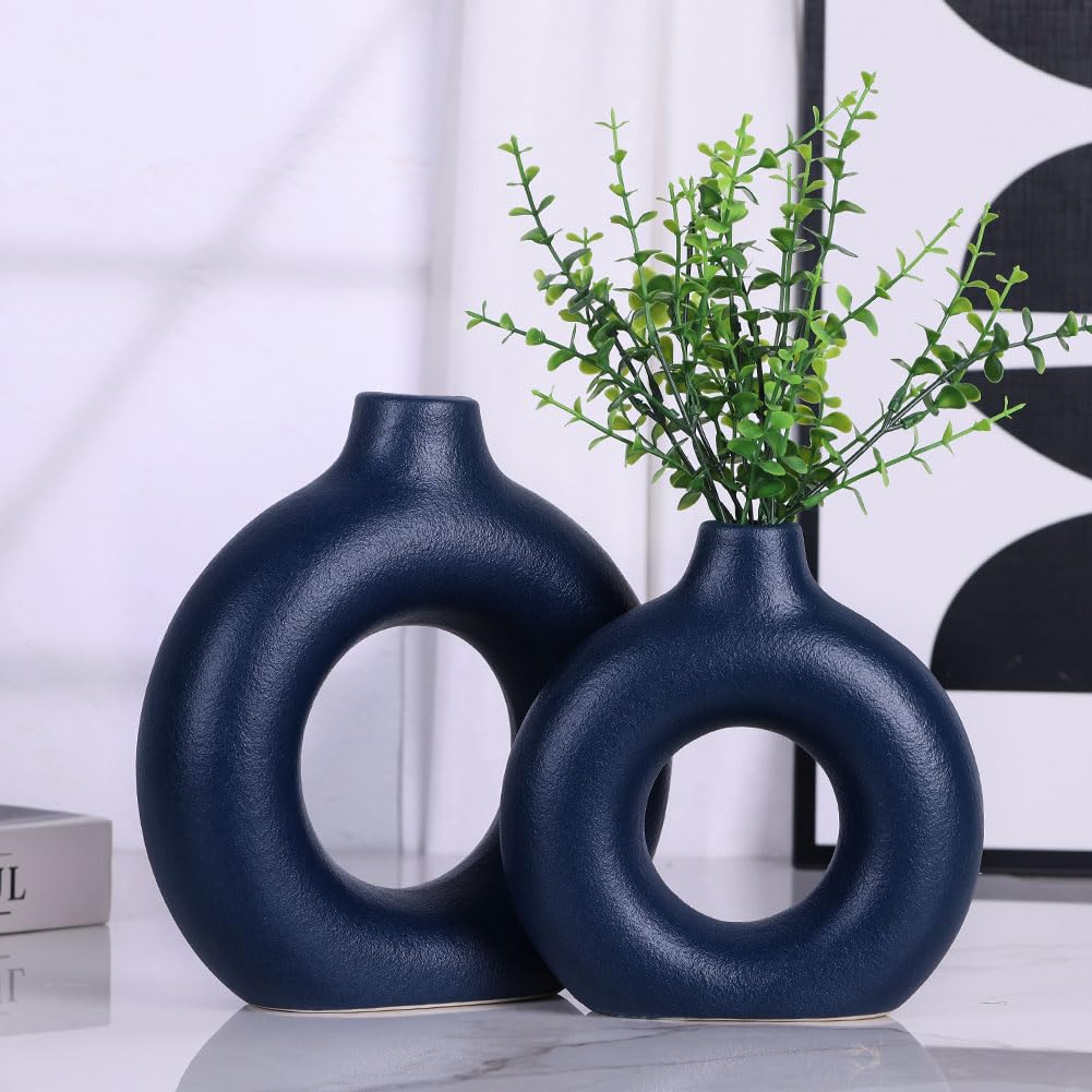 濃紺の陶器花瓶2点セット 濃紺の陶器花瓶2点セット 濃紺の陶器花瓶2点セット 濃紺の