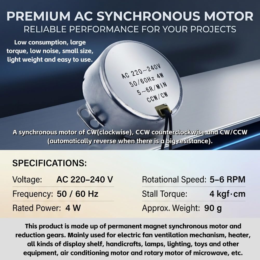 drehbar Synchronmotor 50/60 Hz Frequenz AC 220~240V Getriebemotor CW/CCW 4W Mikrowelle (5-6 obr./min)