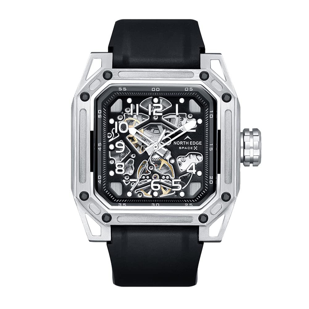 Reloj Transparente mecánico para Hombres Reloj mecánico automático analógico 100m Reloj Hueco de Lujo de Acero Inoxidable Transparente Impermeable y autoenredado de Lujo