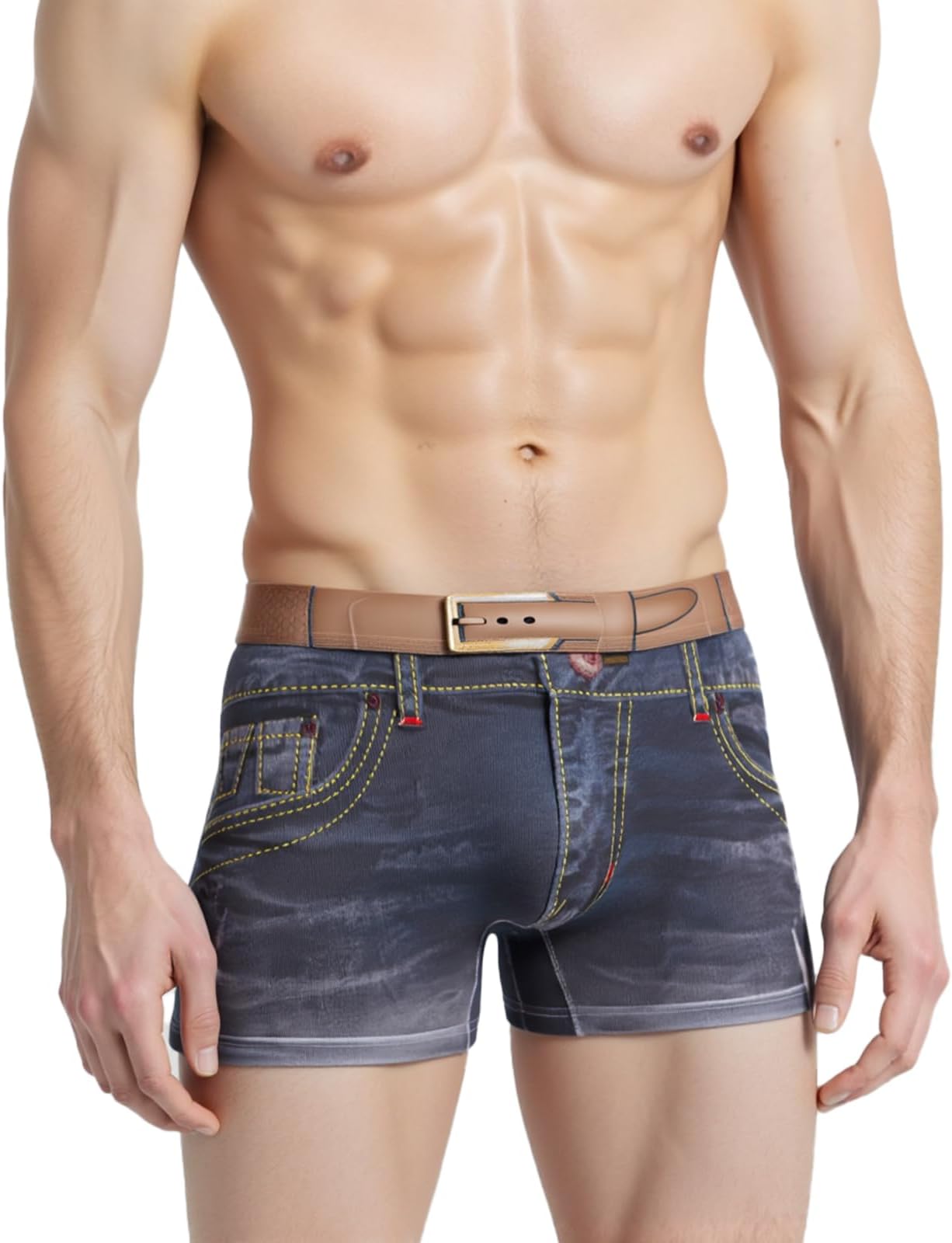 Men's Cotton Sexy Fake Jean Underwear Stretch 3D Denim Printed Personalized Boxer Briefs