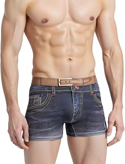 Meshal Men's Cotton Sexy Fake Jean Underwear Stretch 3D Denim Printed Personalized Boxer Briefs