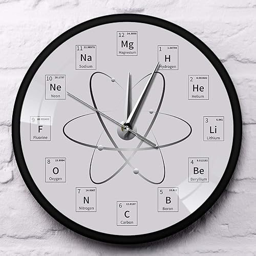Miniatura 4 de The Geeky Days Reloj de pared de mesa periódica Chem Time con marco de metal, molécula de bioquímica, arte de pared, reloj de pared atómico, relojes