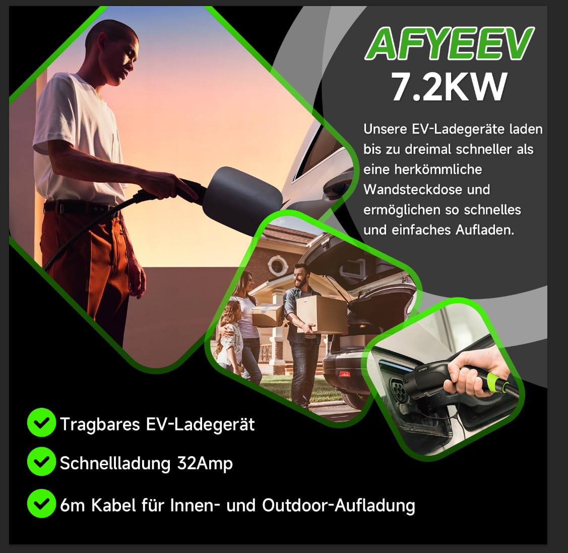 kabel do ładowania typu 2 z wtyczką CEE 6M [7,2kW 6-32A 1-fazowy], kabel do ładowania samochodu elektrycznego typu 2 Schuko Regulowany prąd 6/8/10/13/16/20/24/32A, ładowarka EV do IEC 62196-2
