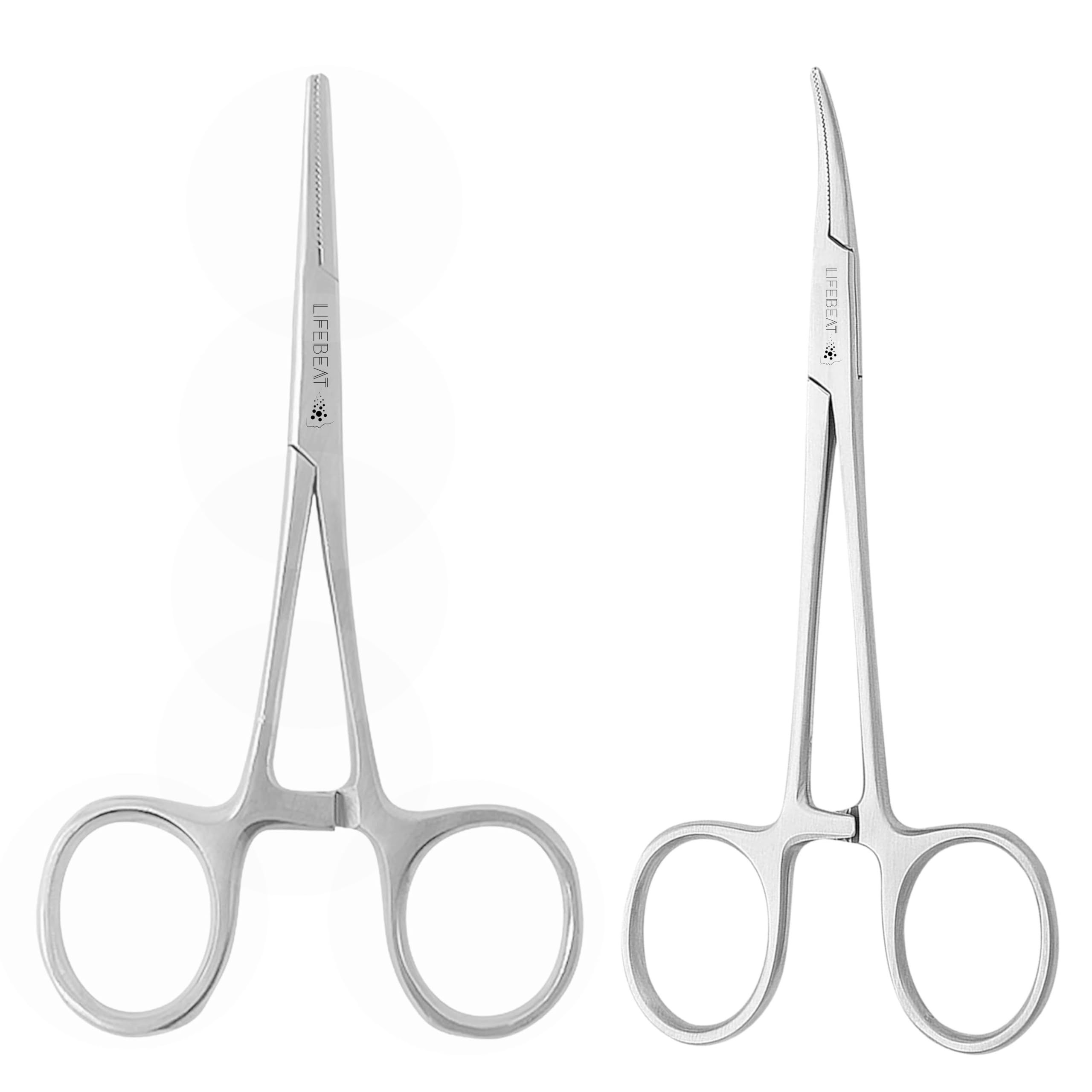 Lifebeat Chrome Forcep Hemostat Forceps Fishing Forceps Dog Hemostat Scissors Ear Hairs Tools Locking Pliers Stud Ball Earings Holder Dog Ear Hair Grooming Tweezers (Straight 5 Inches & Curved 5 Inches)