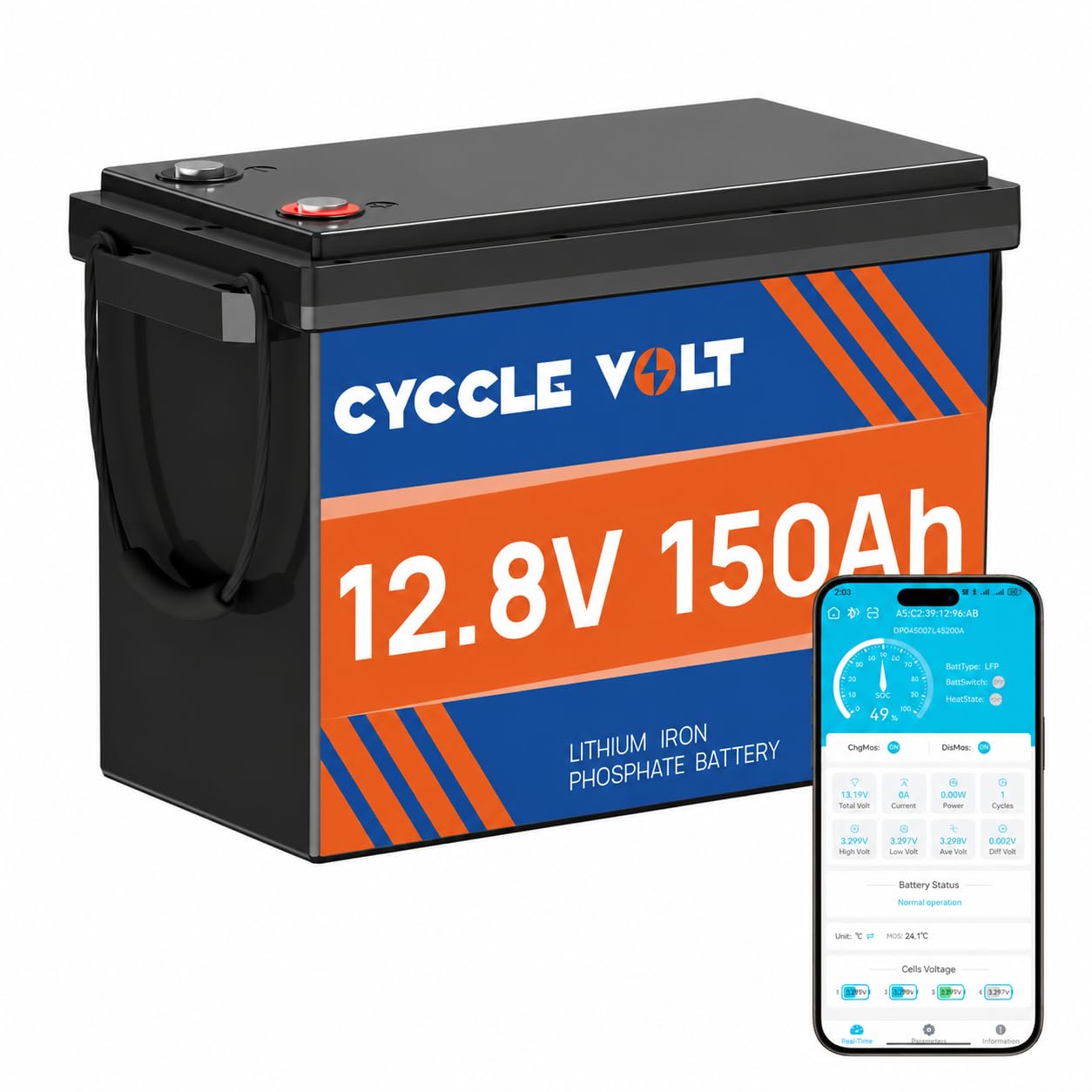 Batería de Litio 12V 150Ah LiFePO4 con Bluetooth BMS 100A, Protección Baja Temperatura,1920Wh, 15000 Ciclos, Batería Recargable para Energía Solar, Caravanas, Autocaravanas, Barcos, Camper