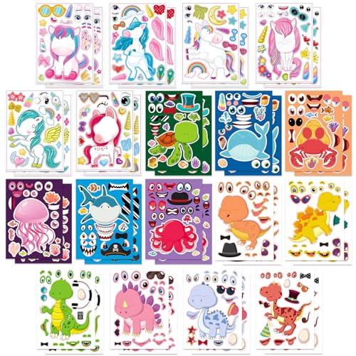 El Mejor Listado de Pegatinas que Puedes Comprar On-line. 46 Sugarzoon 36PCS Pegatinas para Niños, Pegatinas de Bricolaje para Niños, Expresiones Faciales Caseras, Decoración de Fiestas Temáticas de Animales Marinos, Unicornios,...
