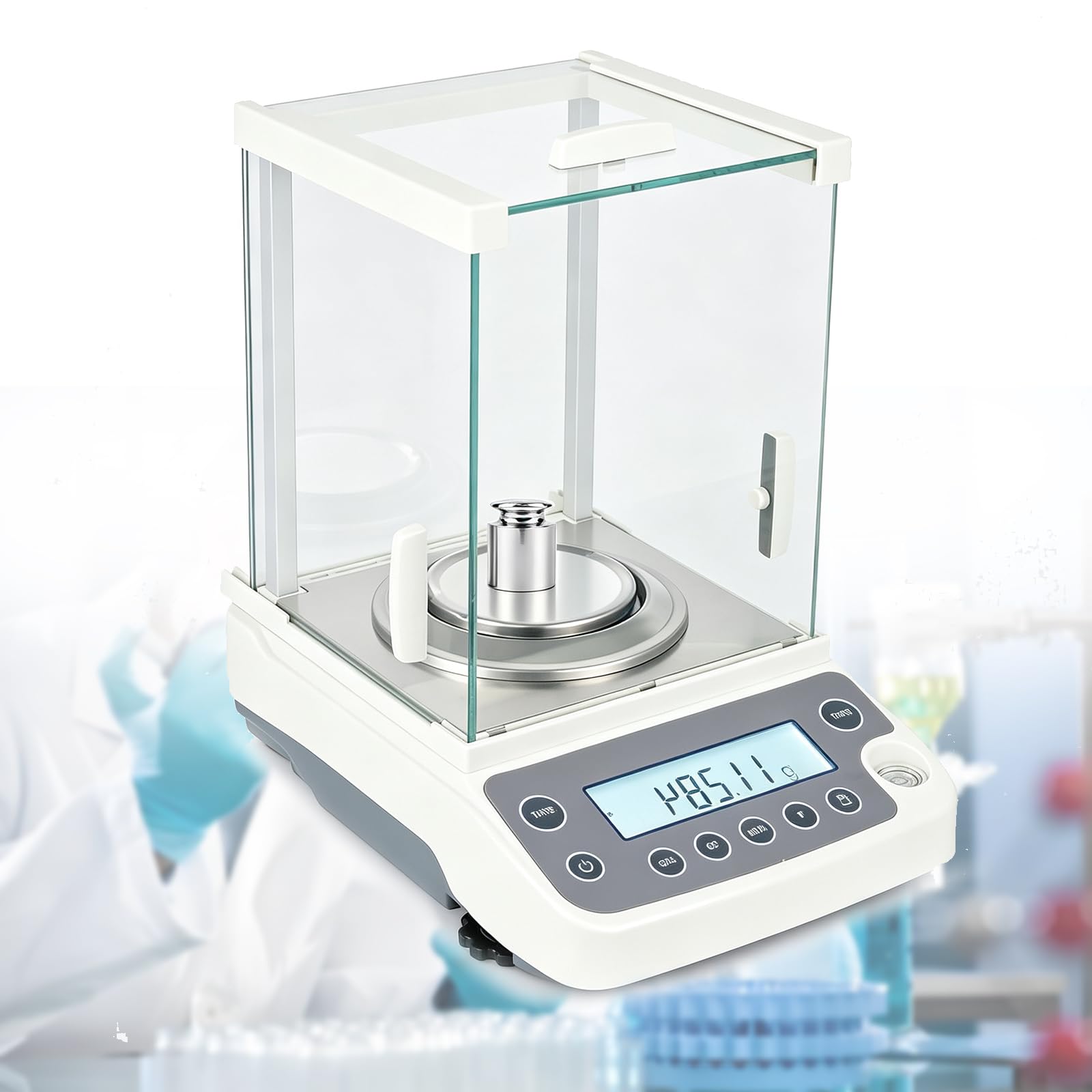 COYEUX Balanza Analítica Digital De Laboratorio, Escala De Precisión De Laboratorio De 0,0001 G, con Pesas, Pantalla LCD, Protección contra Sobrecarga, Cristal Protector, 120g/0.0001g