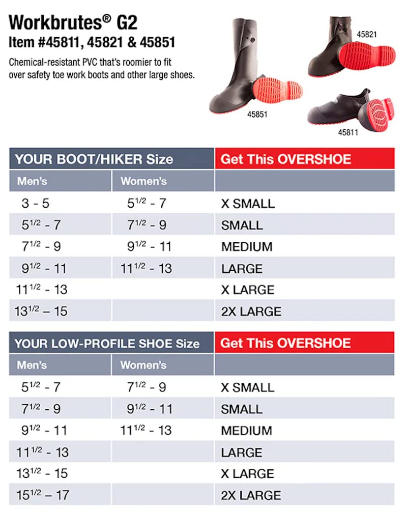 Tingley Workbrutes G2 Überschuhe, PVC, 43 cm - schwarzes Obermaterial - rote Sohle - Cleated Outsole