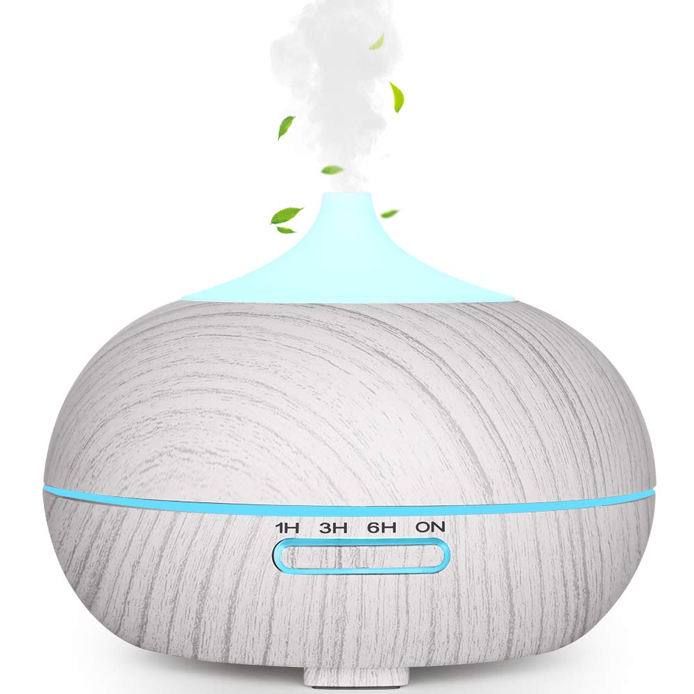 300-400 ML Essential Oil Diffusers Ultrasonic Aroma Diffuser Humidifier Cool Mist, Waterless Auto-off, Adjustable Mist Mode, 7 Color Changing Lights, 3 Timer Setting/Whisper Quiet (White)