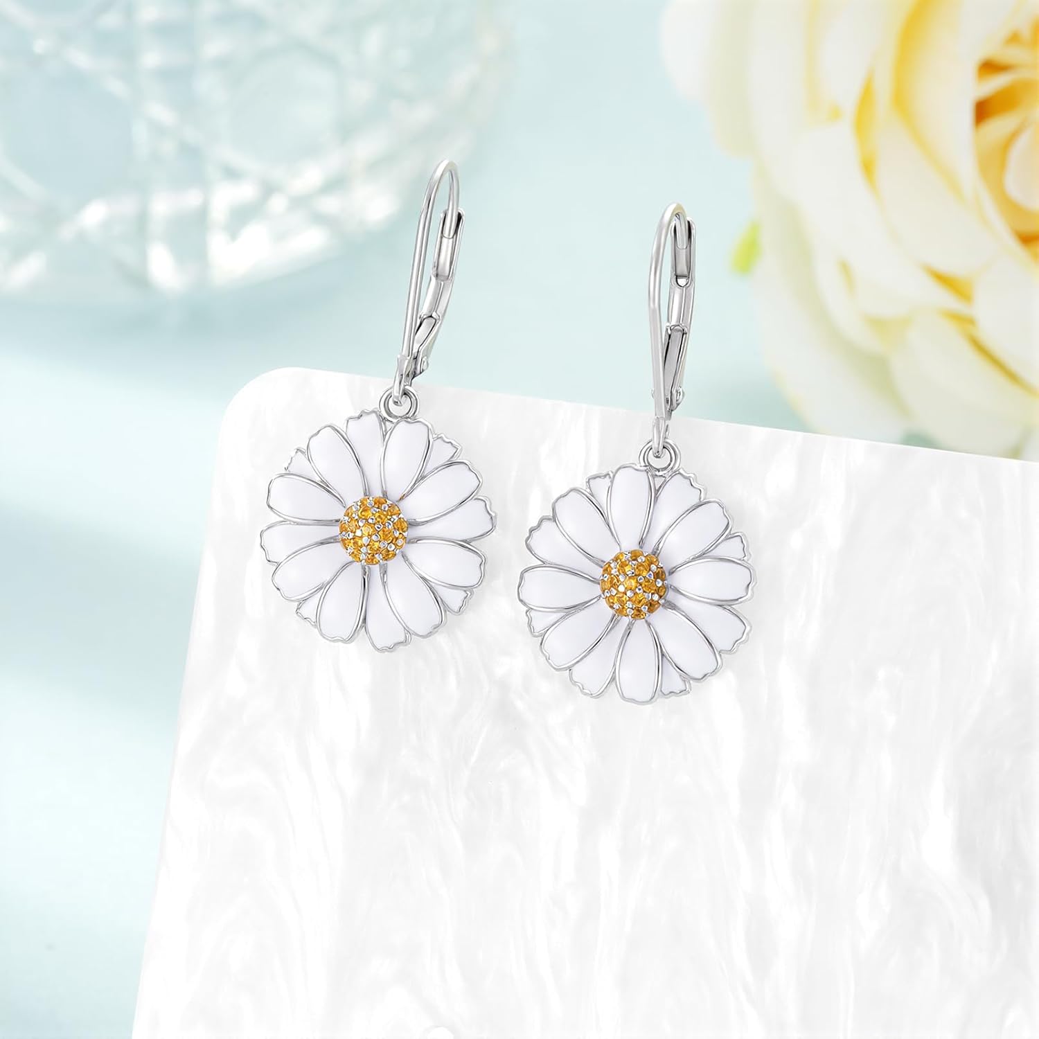 Daisy Earrings for Women 925 Sterling Silver Flower Earrings FLower Jewelry Daisy Decor Jewelry Gifts for Women - Image 3