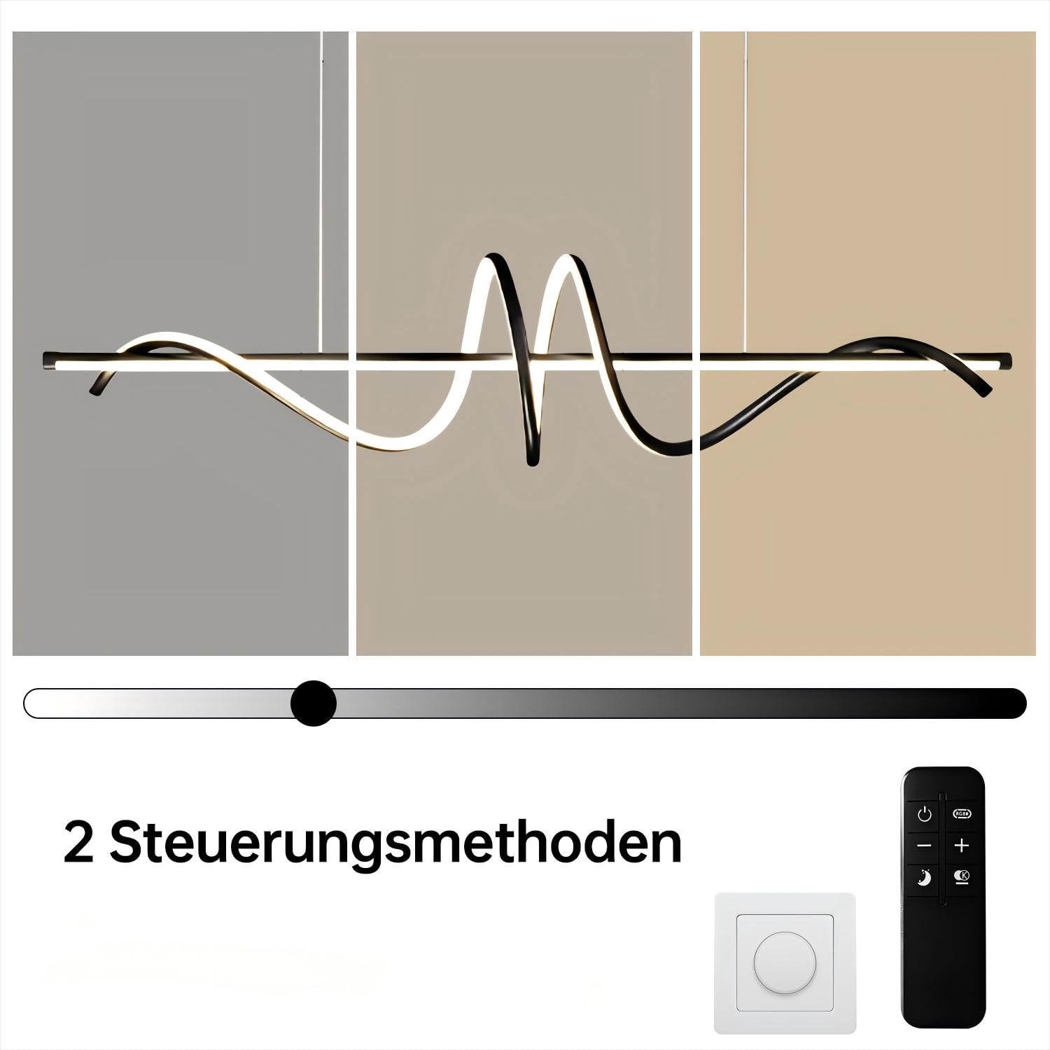 BTLINK LED Pendelleuchte 90cm Spirale hängeleuchte, Dimmbar 3000-6500K | Schwarz Pendelleuchte Esstisch,100cm Höhenverstellbar für Restaurants, Küche, Wohnzimmer