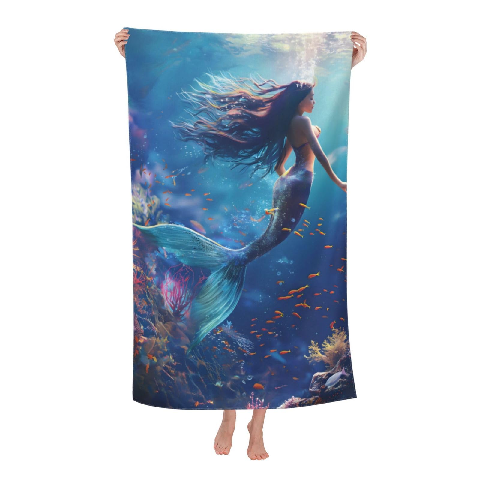 HLBSDM Mermaid Beach Towel 31inx51in Underwater Sand Free Microfiber Bath Towel Ultra Soft Quick Dry Pool Towel Absorbent Towel Lightweight Towel for Swimming Bathroom Decor