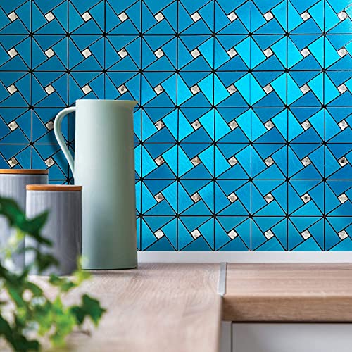 Dicofun 10-Sheet Peel And Stick Backsplash Metal Tile, Mixed Glass Self-Adhesive Mosaic Tiles, Stainless Steel Stick On Wall Tiles For Kitchen And Bathroom Backspalsh, Mirror Decor (Blue) #TOP2