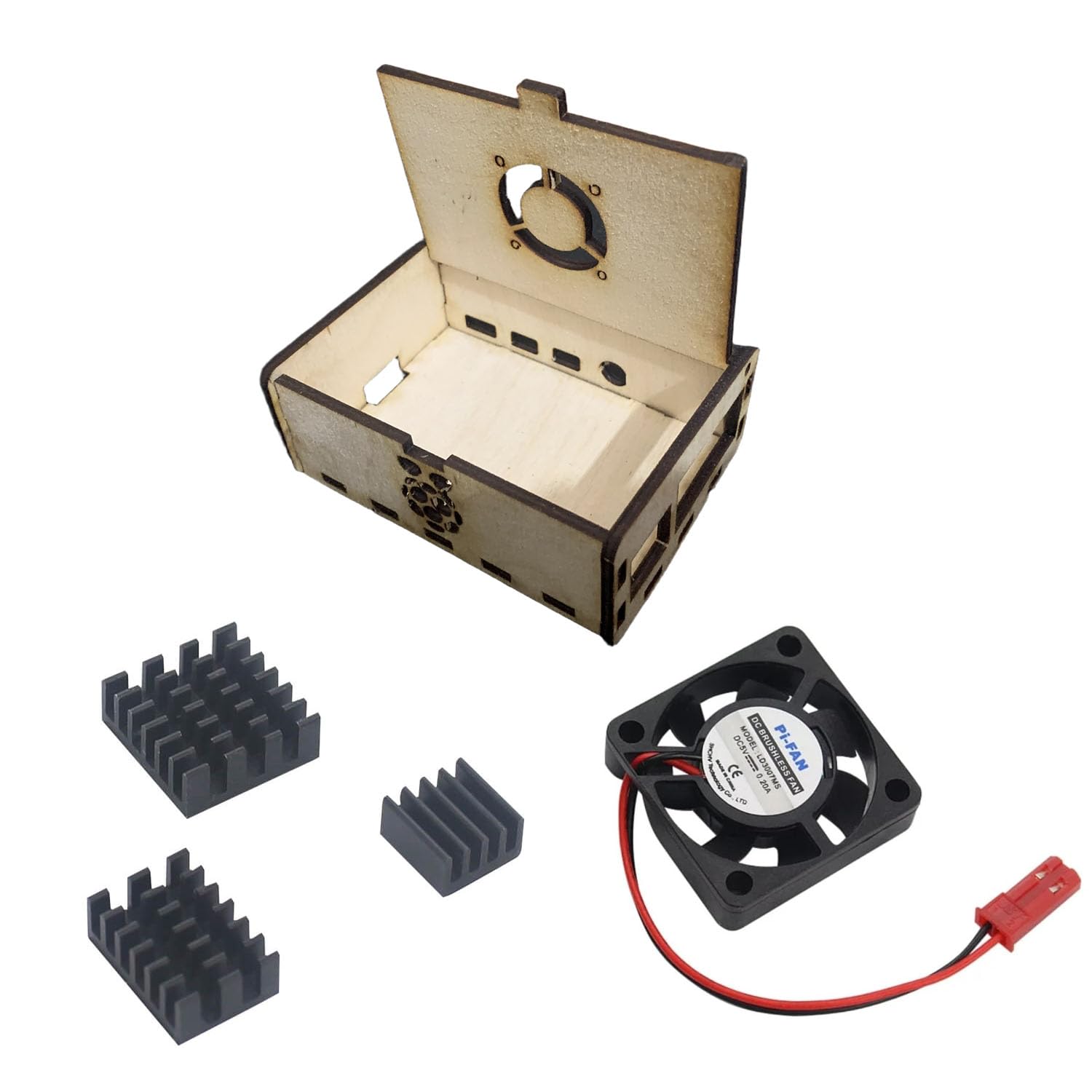 Electrobot Wooden Raspberry Pi 4 Case with Hinged Lid, GPIO Access, 30x30mm Fan & Black Anodized Heatsink (Set of 3) - Compatible with Raspberry Pi 4 Model B-image-20