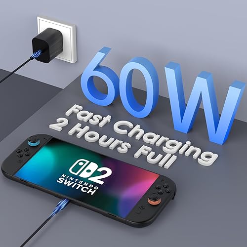 Miniatura 2 de 60W Charger for Nintendo Switch 2, Fast Charging USB C Cable for Switch 2 Accessories, AC Adapter with 5FT Cable Compatible with Nintendo