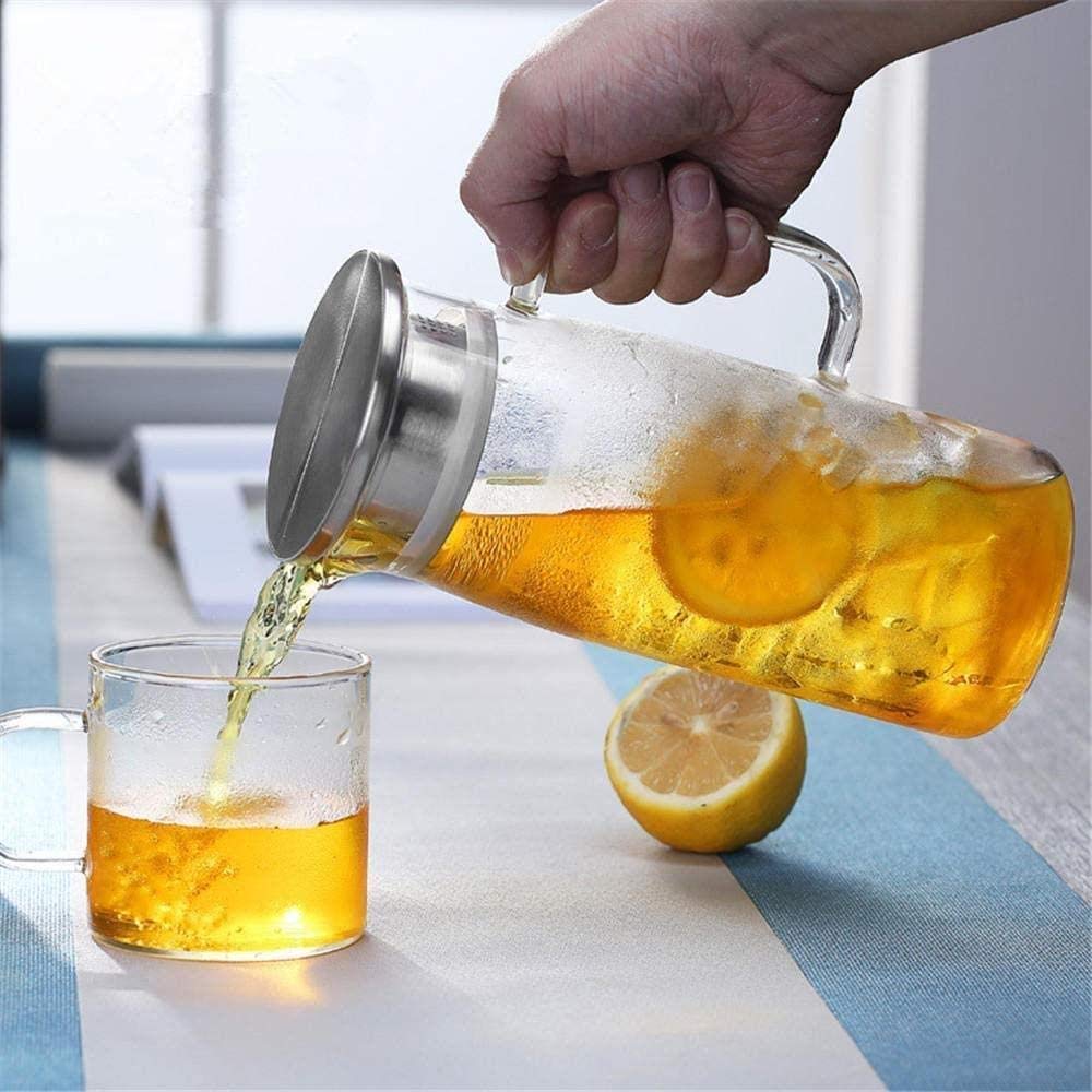 Teiera 1,5 l/litro Caraffa Caraffa in vetro Teiera Tazza Brocca in vetro con coperchio Teiera in borosilicato Caraffa for latte e succhi Bevande Brocca for acqua for acqua calda fredda Tè freddo Vino