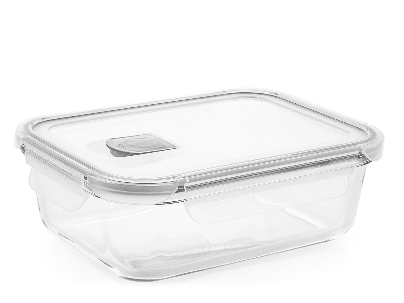 H&H Glass Container with Lid and Valve – 1500 ml – Rectangular 23.5 x 18 cm – Oven (without lid), Microwave, Dishwasher – Space-Saving with Silicone Seal