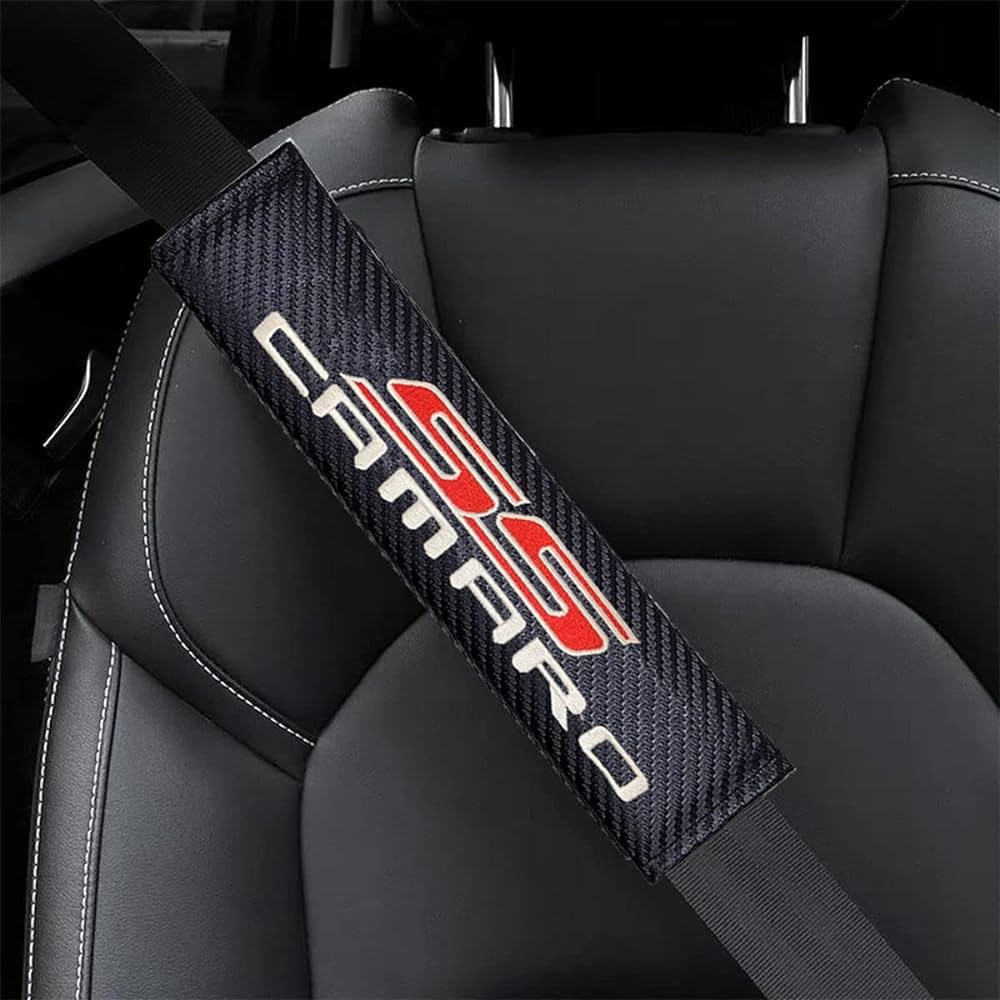 QIOIDIDIE 2pcs Carbon Fiber Camaro SS Seat Belt Pads Cover Car Auto Seat Belt Cover Shoulder Pad