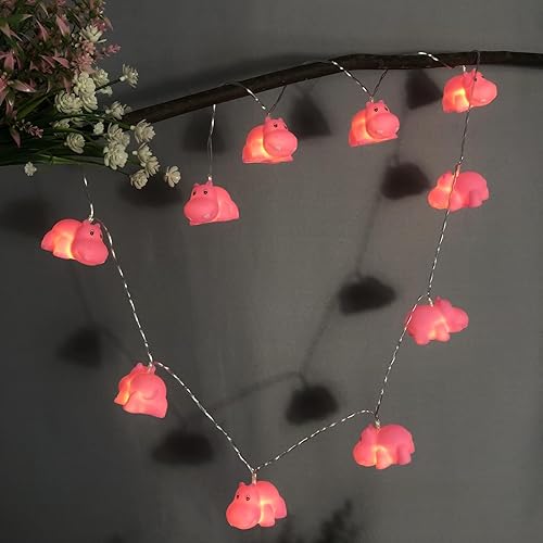 Miniatura 10 de Guirnalda de luces nocturnas de hipopótamo de 5.4 pies, 10 luces LED, funciona con pilas, para dormitorio de niños, decoración de vacaciones del