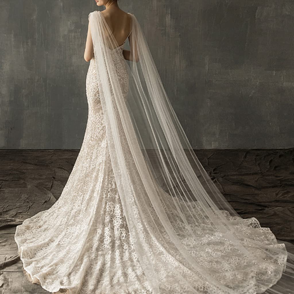GUMEI Velo de Novia Mujer, Tul, Catedral, hasta el Suelo, Capas de Boda, Hombro, joyería de Cristal de imitación, Apliques Florales, Capa Larga para Novia