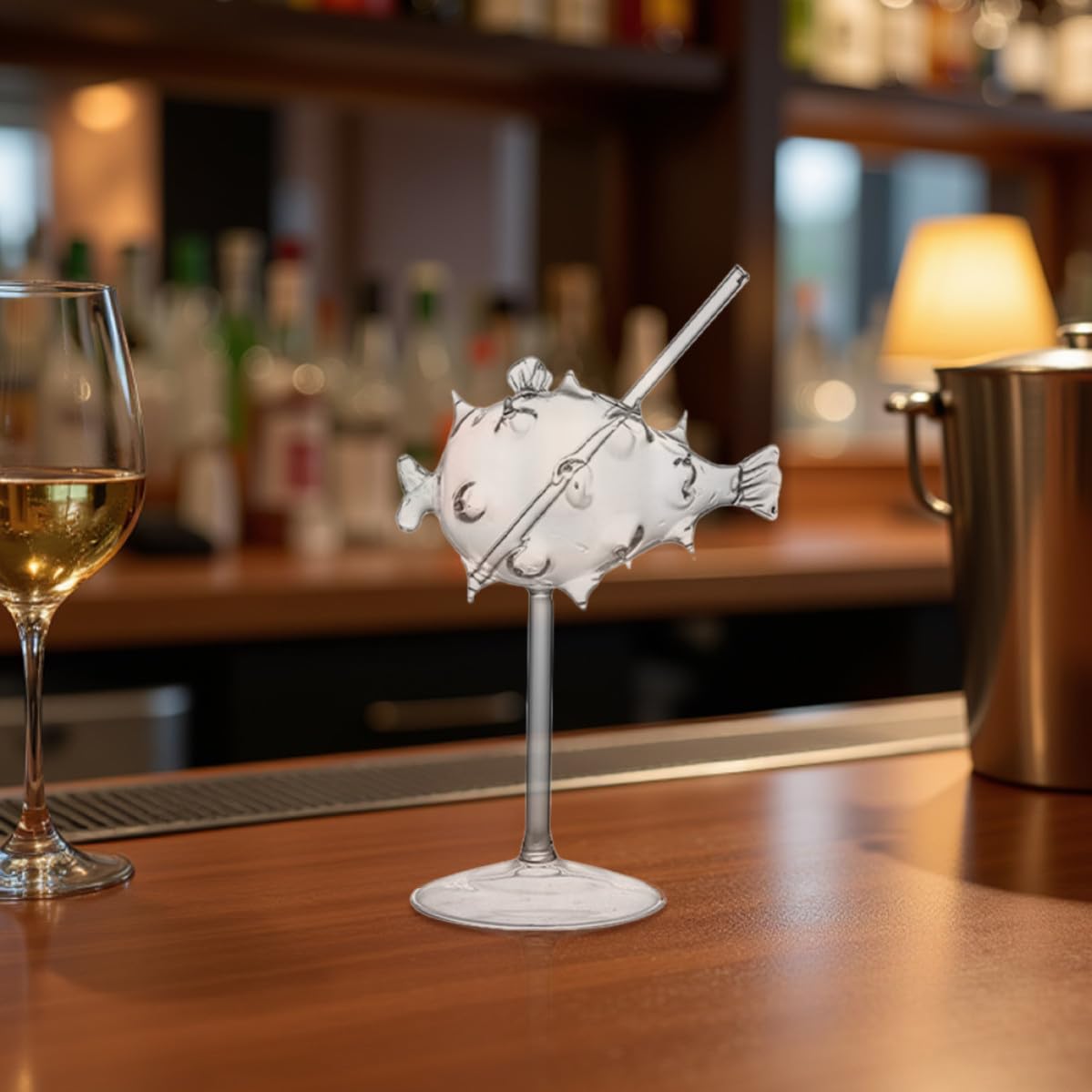 UKCOCO 2 Kreatives Fischcocktailglas mit Stiel und Trinkhalm
