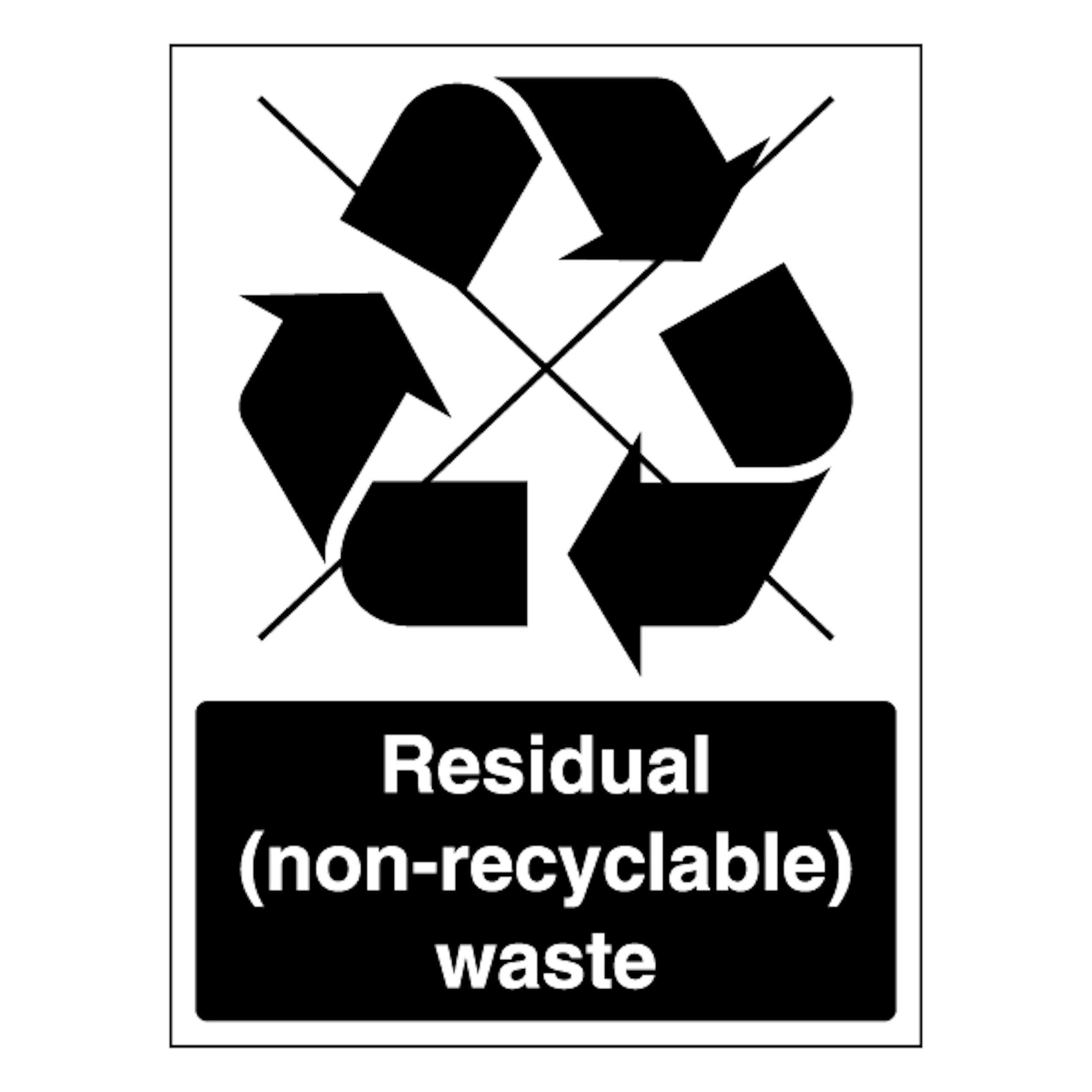 Residual (Non-Recyclable) Waste - Waste Symbol 150 x 200 mm - Glow In The Dark 1mm Rigid Plastic