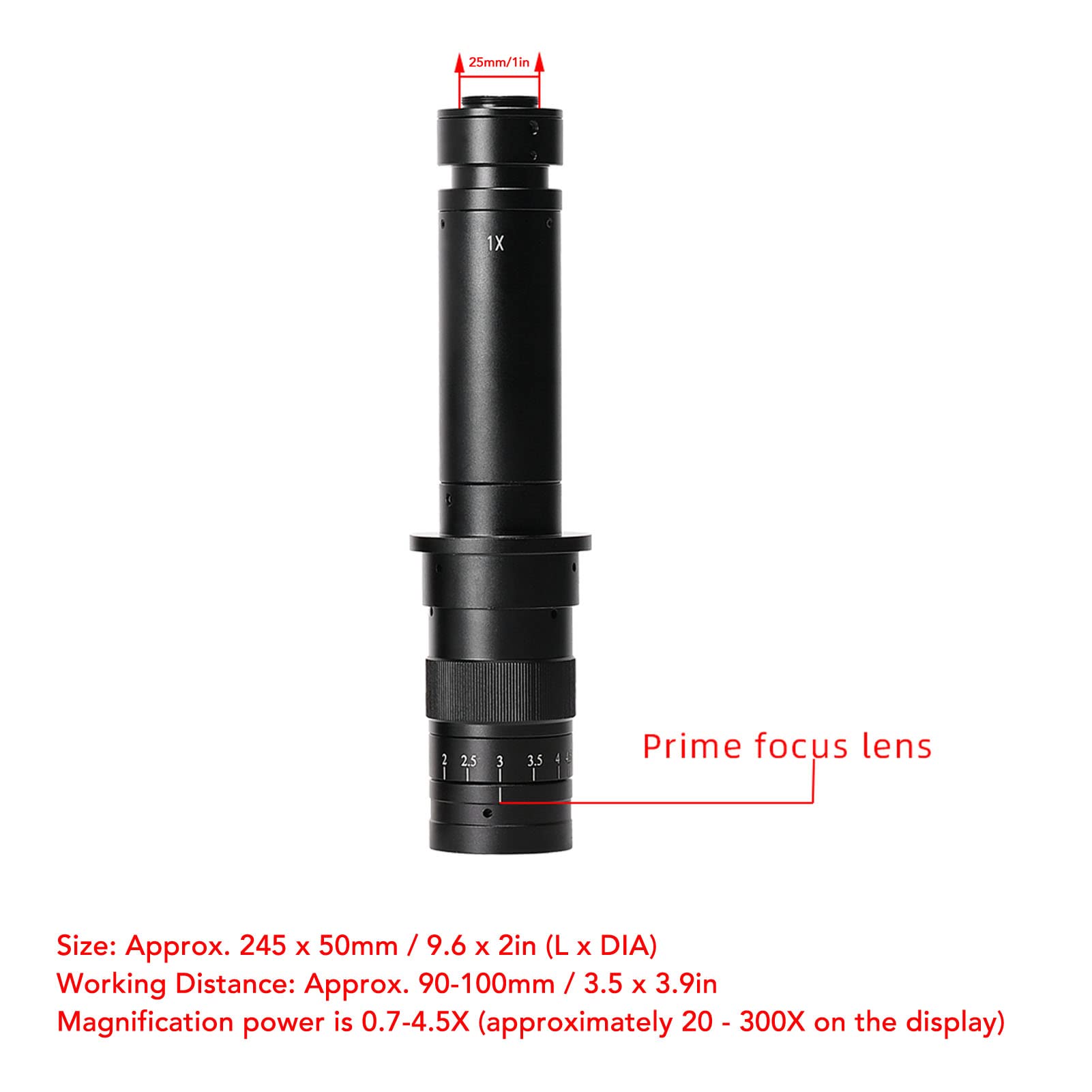 DAUERHAFT Monoculare 300X Zoom C Mount Lens Microscopio Lens Adapter 1X Oculare Lente Ingrandimento regolabile 0.7X a 4.5X Lega di Alluminio per Industria Microscopio Camera