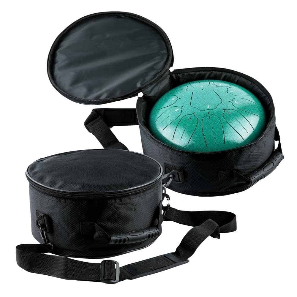 Javik - Tamburo per lingua in acciaio, 25,4 cm, 11 note, chiave a D, strumento a percussione, tamburo da meditazione con custodia, 2 bacchette, plettri per dita per adulti e bambini (verde)