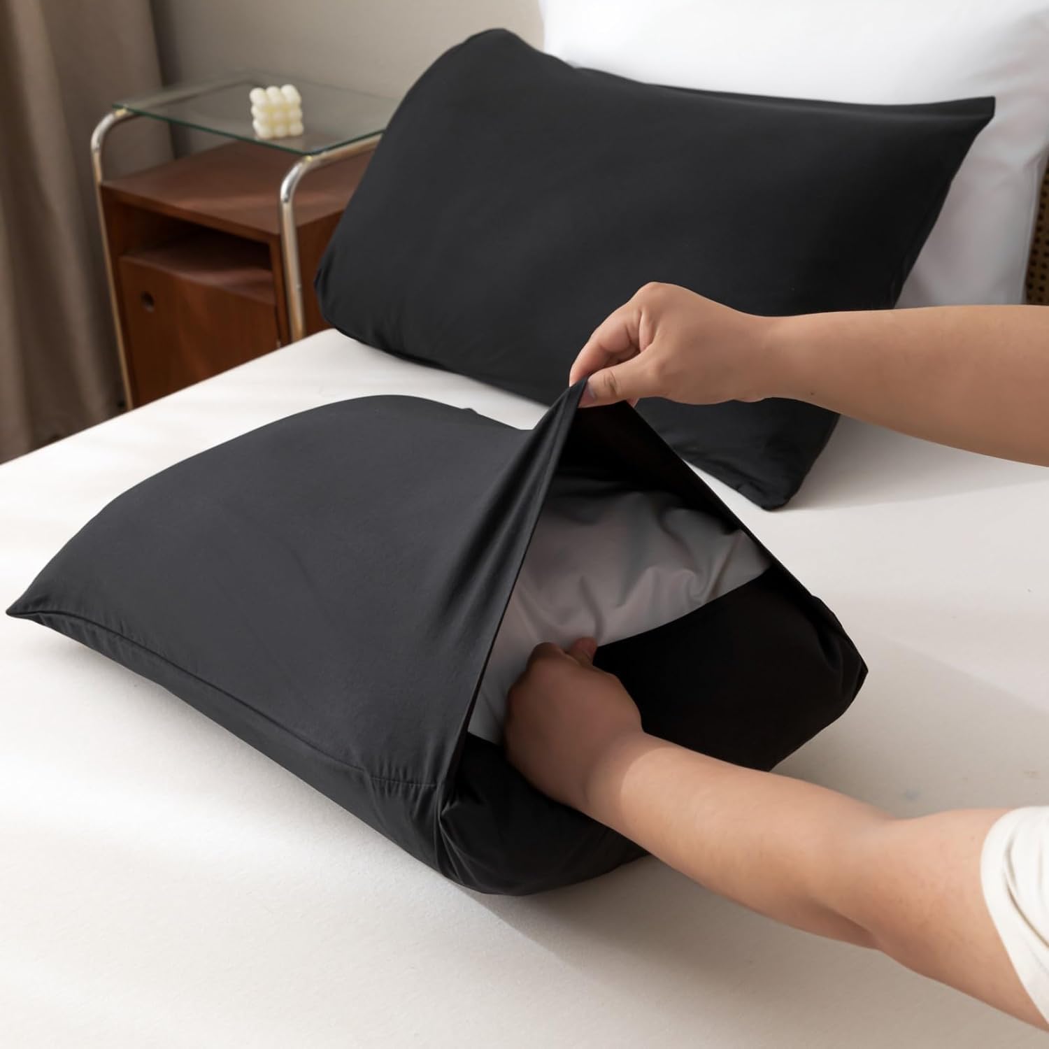 SDIII 3PCS Black Queen Comforter Set with 2 Pillowcases, Brushed Microfiber Black Comforter Queen Lightweight, All Season Soft Bedding Hotel Luxury - Image 4