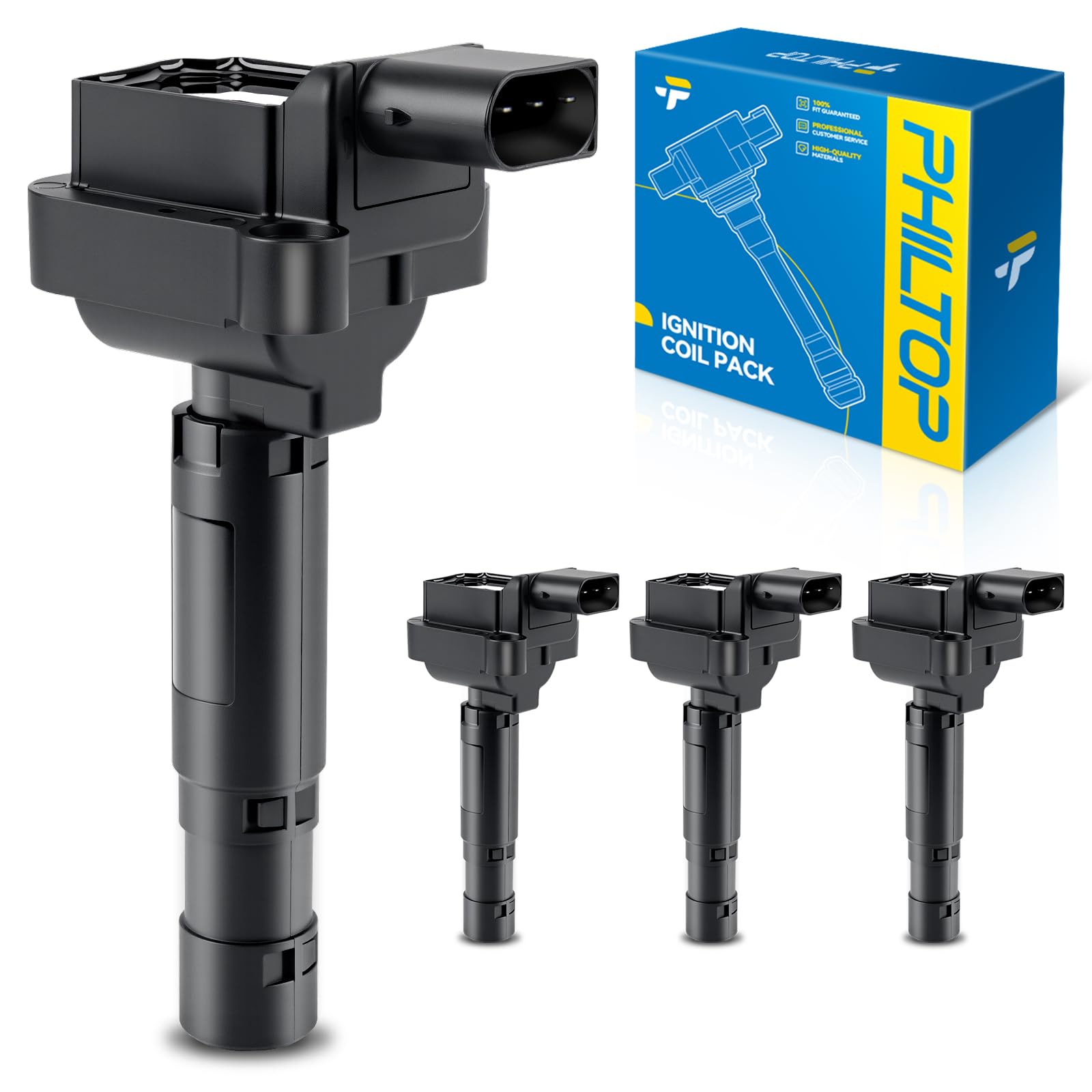 PHILTOP 4-Pack Ignition Coil UF658 Fit for Mercedes-Benz C250 SLK250 | Mercedes-Benz C250 2012-2015, SLK250 2012-2015
