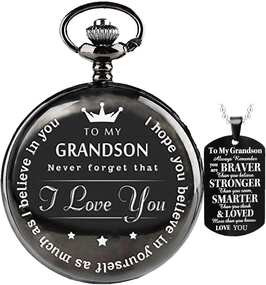 Udaney to My-Grandson-Pocket-Watch-Gifts from Grandpa Grandma Christmas Gifts for Him Birthday for Grandson, Graduation Gifts for Men