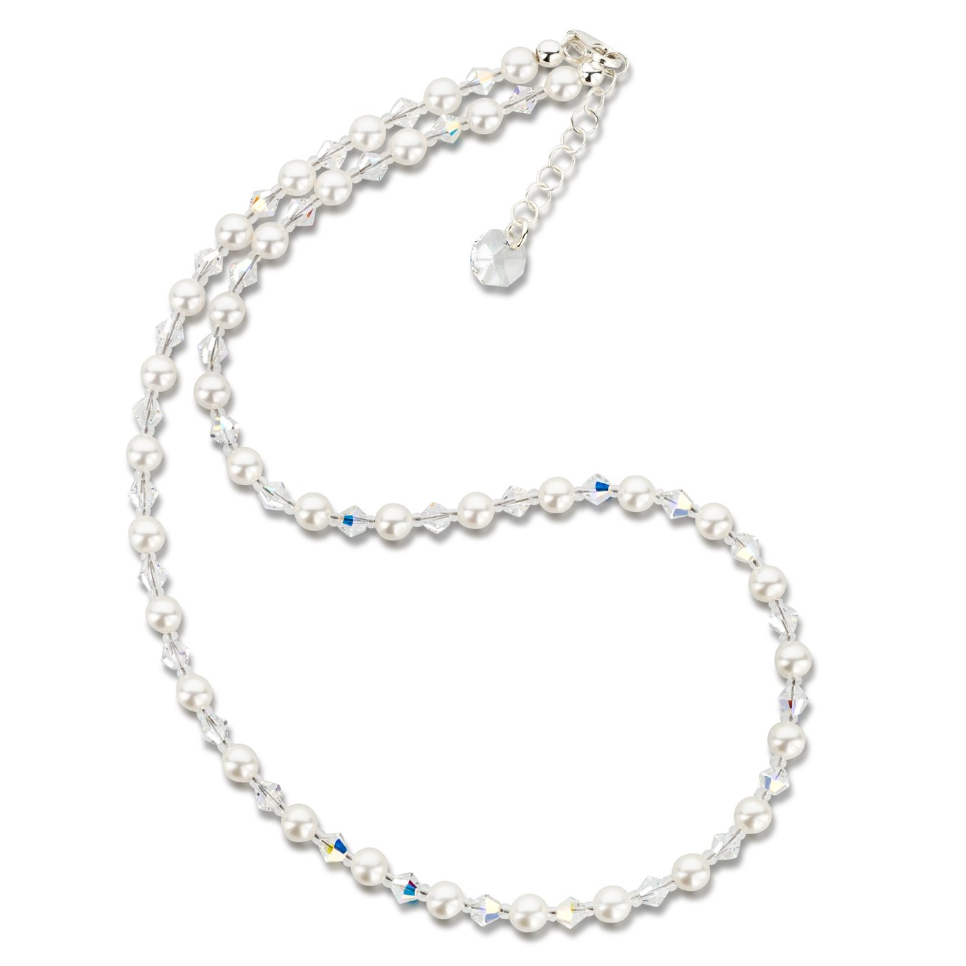 Collier Sautoir Perles Blanches Et Cristal Gris - Métal Argenté - Neuf Avec étiquettes