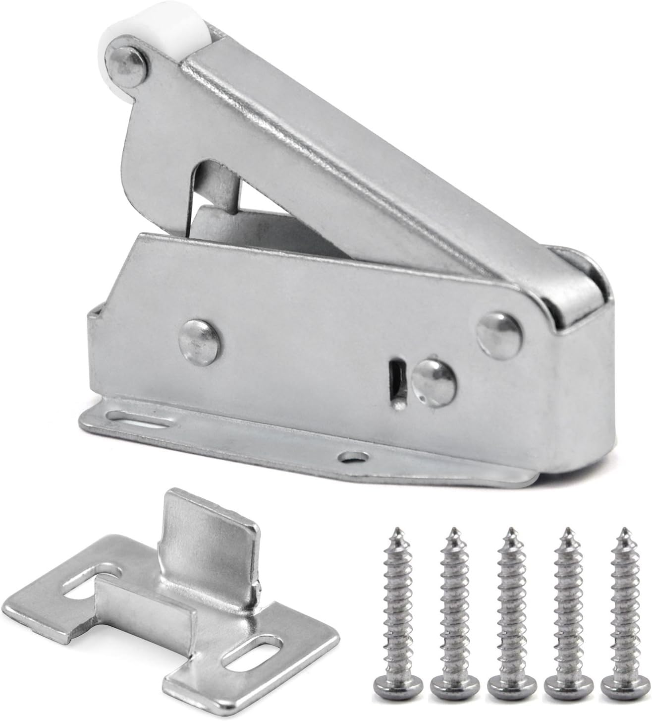 THE WHITE SHOP Automatic Spring Catch for Press to Open Cupboard Doors and Loft Attic Hatches, Cold-Rolled Steel