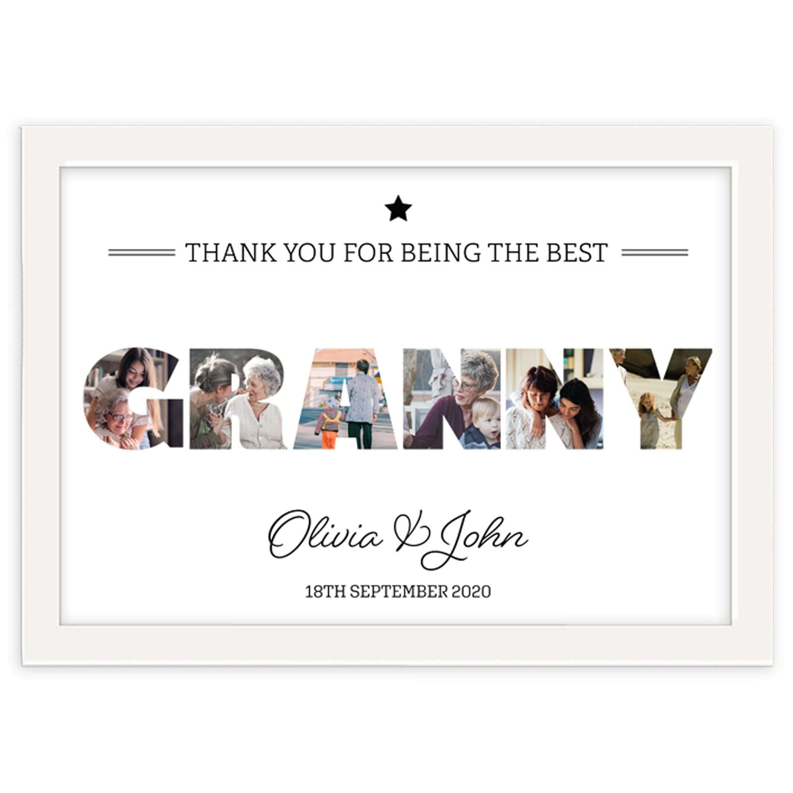 You Personalise White A4 Granny Personalised Photo Collage Framed