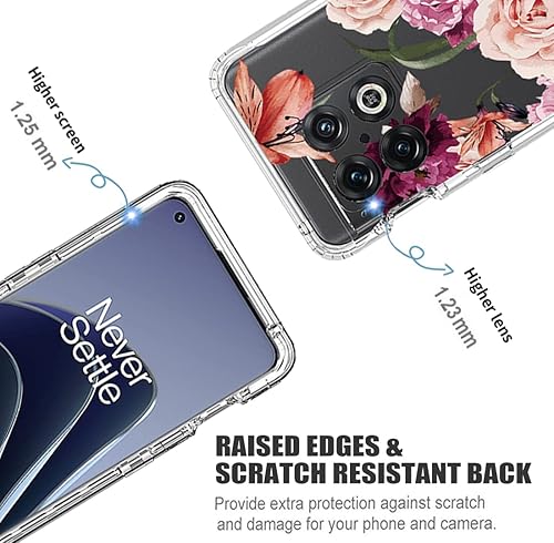 Miniatura 2 de Funda para OnePlus 10 Pro NE2210 con protector de pantalla de vidrio templado, bonito patrón floral transparente de cuerpo completo, funda