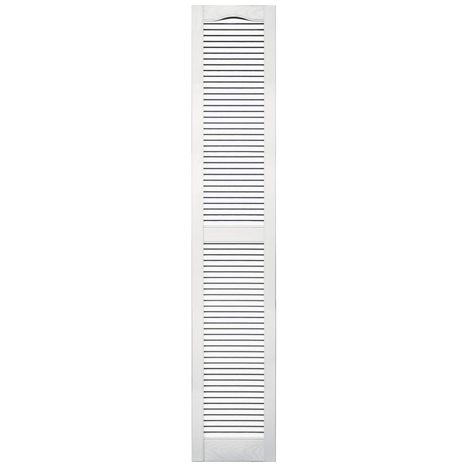 12"W x 43"H Mid-America Vinyl, Standard Size Cathedral Top Center Mullion, Open Louver Shutter, w/Installation Shutter-Lok's & Matching Screws (Per Pair), 117 - Bright White