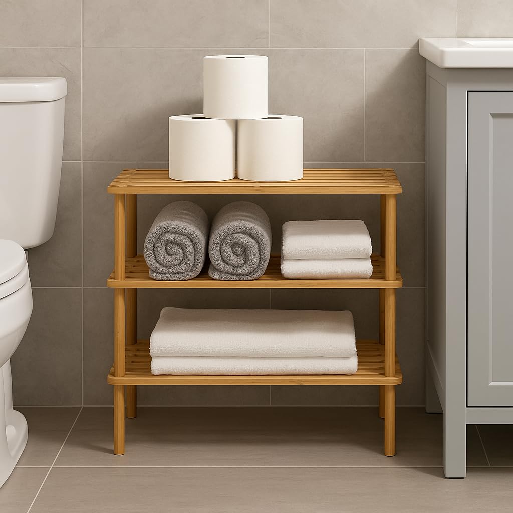 Scarpiera a 3 livelli in legno naturale di bambù 63x26x48h cm