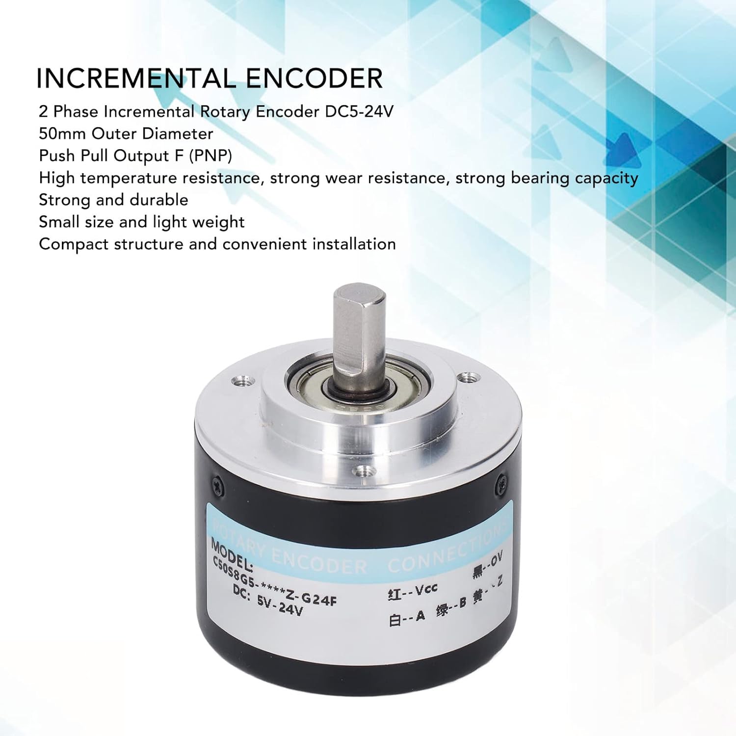 Incremental Rotary Encoder, 1200/2000PR DC5V-24V 2 Phase Incremental Rotary Encoder, 50mm OD, PNP Output (2000P/R)