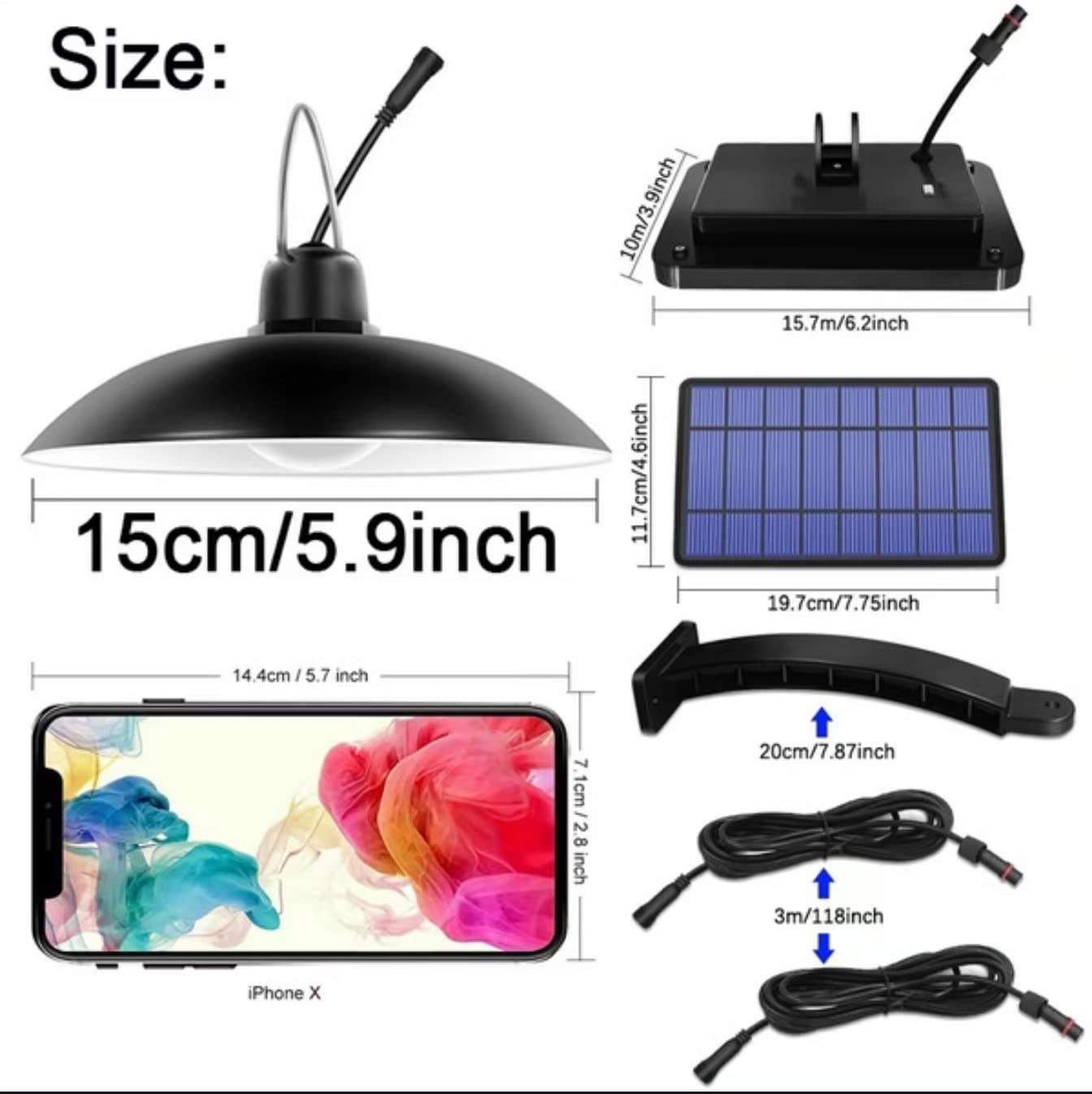 Luces colgantes solares para exteriores/interiores, impermeables, con cobertizo colgante de doble cabeza, lámpara solar de encendido/apagado automático del atardecer al amanecer para porche