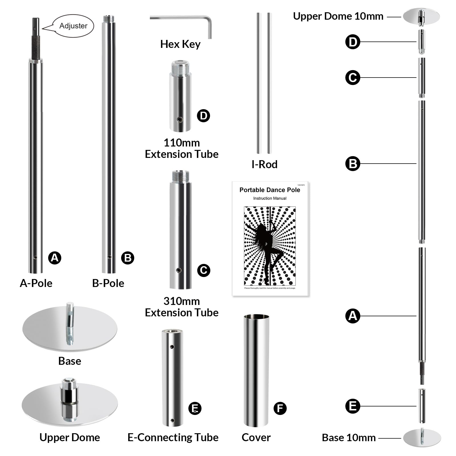 Leogreen Barre de Pole Dance 45 mm Barre de Pôle Dance Professionnelle | Hauteur Réglable, Statique et Rotative, Charge maximale 200 Kg, pour Danse Exercise Fitness
