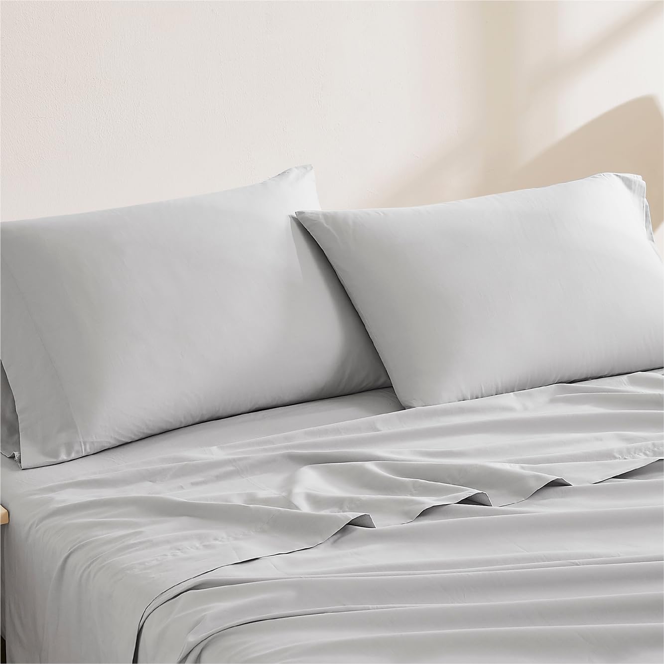 Linen Closet Luxury Cotton 144 Thread Count Organic Cotton Standard Pillowcases, Set of 2, Light Grey