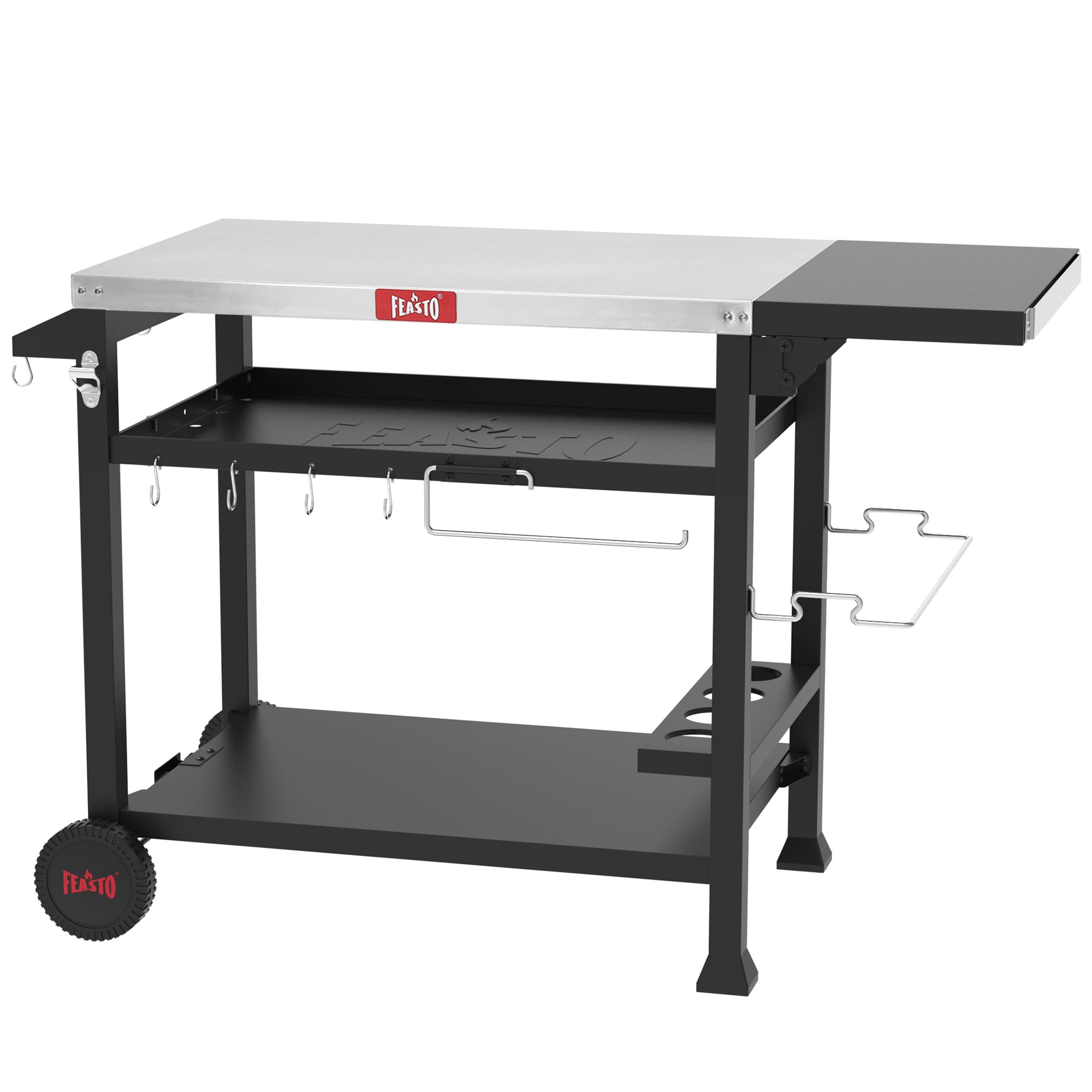 Feasto Grillwagen Outdoor wetterfest Grilltisch Pizzatisch Outdoor-Küche | 125x64x84cm grill beistelltisch outdoor mit klappbarem Beistelltisch, Outdoor Servierwagen für Küche, Terrasse, Buffet