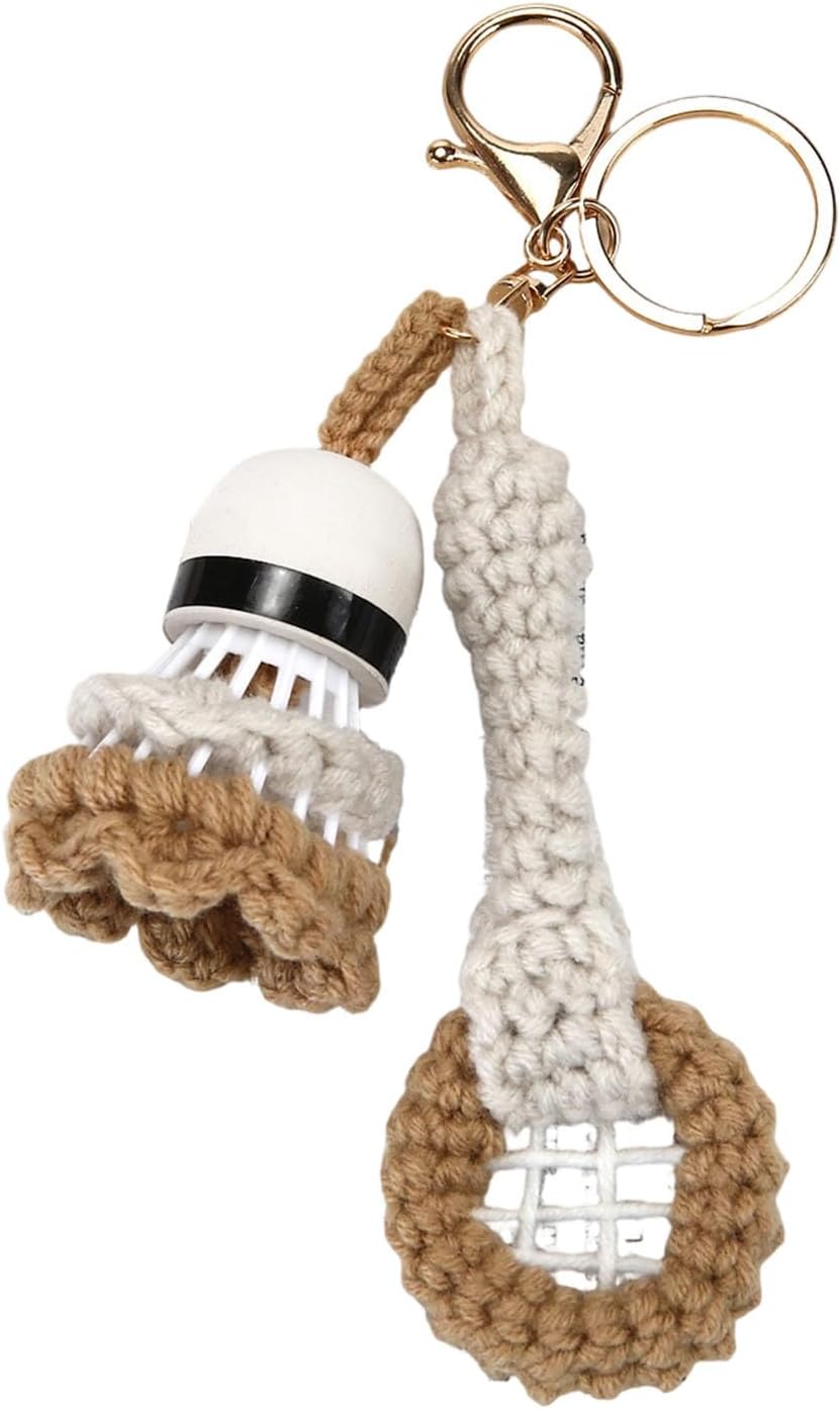Handmade Crochet Badminton Racket Keychain Unique Design for Keys Bags Sports Enthusiasts Lightweight Portable