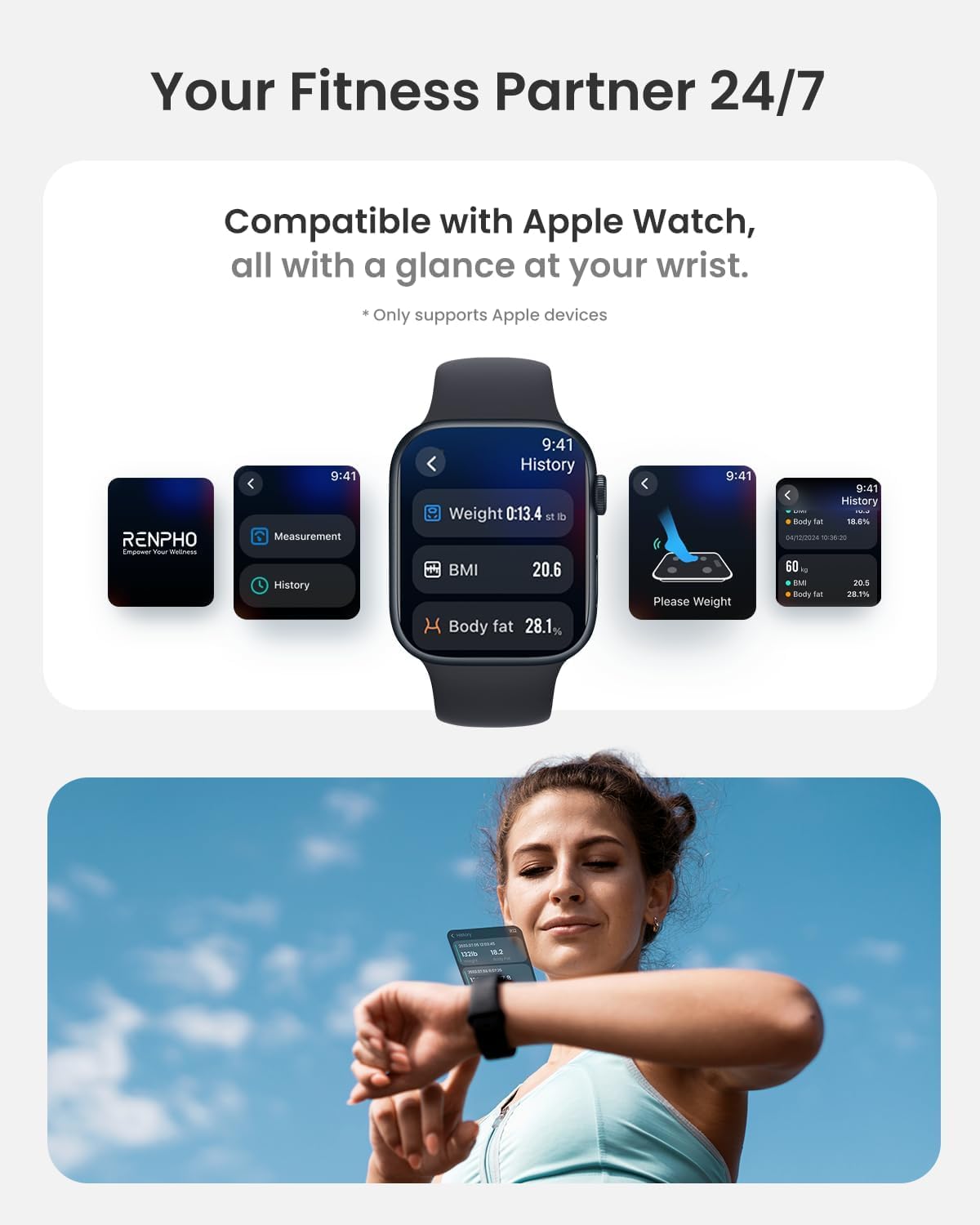 RENPHO Körperfettwaage mit großem Display, Personenwaage Ultrapräzise Waage mit Körperfett und Muskelmasse, Trend, Smart Waage Personen mit App, ITO Körperwaage, Schwarz, Elis 2X