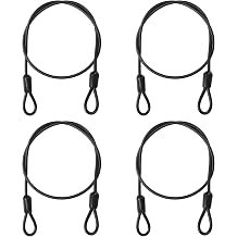 PATIKIL Security Cable 2 ft x 1/8" 3mm, 4Pcs Braided Stainless Steel Coated Safety Wire Rope with Double Loop for Travel Luggage Bicycle Lock Cable, Black