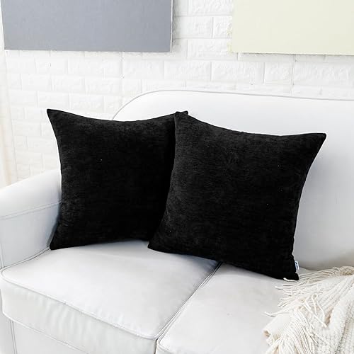 Miniatura 2 de HWY 50 Juego de 2 fundas de cojín color negro de 16 x 16 pulgadas para sofá, cama, sala de estar, felpilla suave y sólida, decorativas, cuadradas,